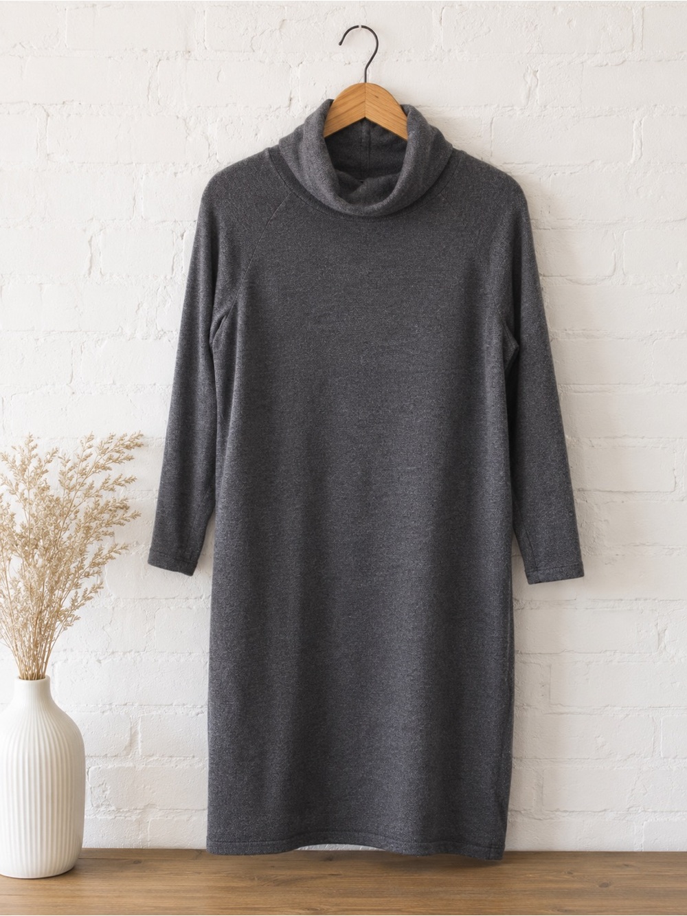 Talbots Pure Italian Merino Wool Sweater Dress Gray Turtleneck Medium